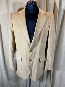 Mens Vtg 50s H Bar C Western Blazer Size 42L Beige 2 Button Corduroy - Picture 1 of 9