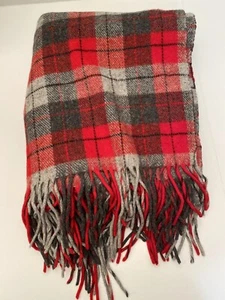 Vintage Pendleton 100% Virgin Wool Throw Blanket Red Gray Plaid Fringe 70” x 52” - Picture 1 of 6