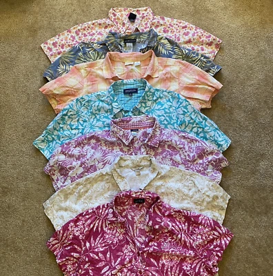 Lote (7) Blusa Mujer Plus XL Abotonada Manga Corta Camisa Floral Rosa Hawaiano Foto 1 de 4