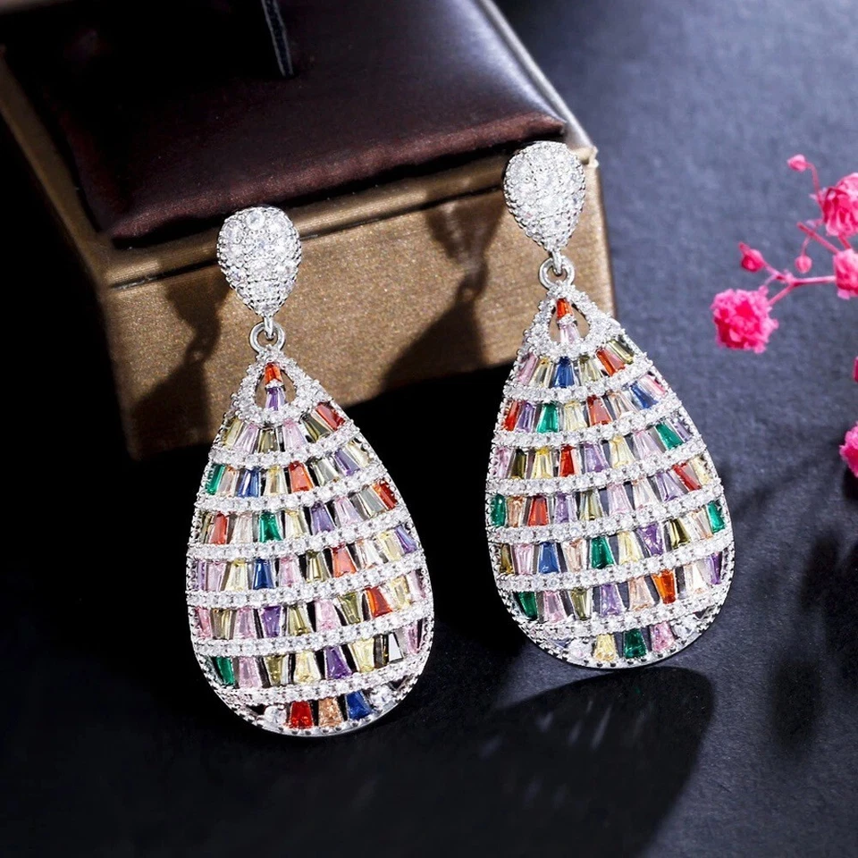 New Big Pear Shape Citrine Garnet Gems Mix Color Charm Women Girl Dangle Earring - Image 1 of 4
