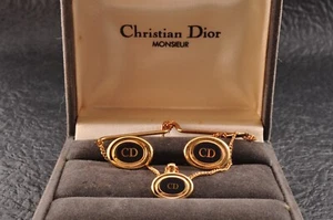 "Christian Dior" Gold and black color oval cufflinks set with brand case, used. - Picture 1 of 18
