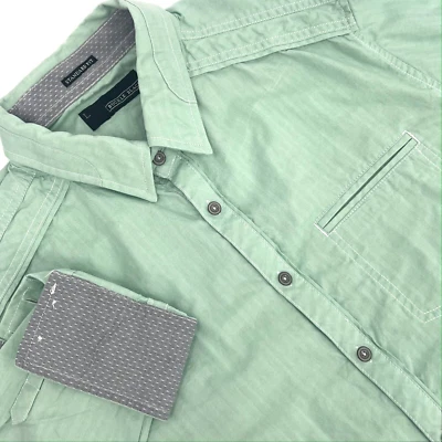 NEGRO HEBILLA Para hombres Talla L Ajuste Estándar Verde Menta Puño Abatible Camisa Abotonada Bolsillo Foto 1 de 4