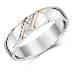 Plata y Rosa Anillo de Oro Detalle Diamante Juego Dos Tonos 5mm Banda - Imagen 1 de 2
