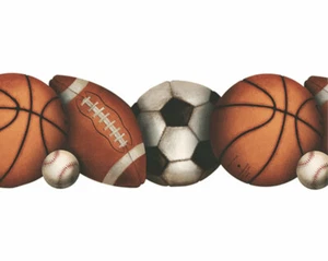 SPORTS BASEBALL SOCCER FOOTBALL BASKETBALL Sculptured Wallpaper Border 9 1/2" - Picture 1 of 1