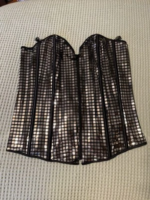 Lovers Lane Lingerie Mirror Corset Silver and Black Size 38 Zip Front - Image 1 of 4