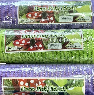 Metallic Deco Poly Mesh Lot of 3 Rolls 10-Inches x 30-Feet 2 Purple 1 Green - Image 1 of 4