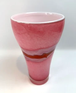 Gefasste mundgeblasene rosa Kunstglas Vase Jupiter Band 1960er/70er Jahre kosmisch 11" schwer - Bild 1 von 15