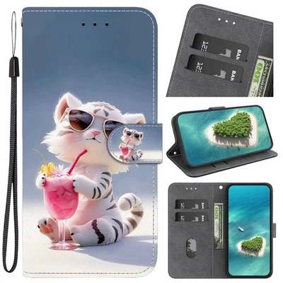 For Various Phone Cute Little Tiger Card Wallet Case Flip Stand Cover Magnetic - Image 1 of 4