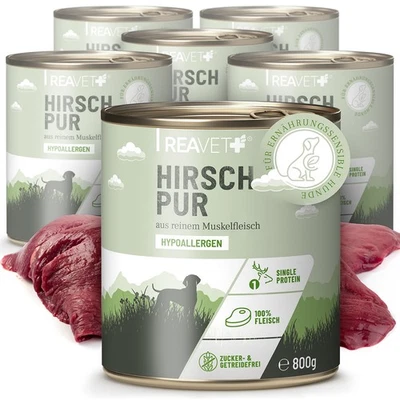 REAVET Hundefutter Nass - Hirsch PUR 6x800g Hundenassfutter Nassfutter für Hunde - Bild 1 von 4