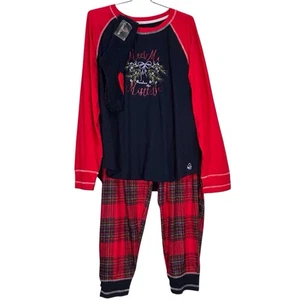 Cuddl Duds Pajama Set Meet Under The Mistletoe Women’s XL Red Green Tartan NEW - Picture 1 of 15