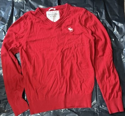 Abercrombie Fitch Sweater Mens Large Red Muscle Preppy Christmas Holiday Moose - Image 1 of 4