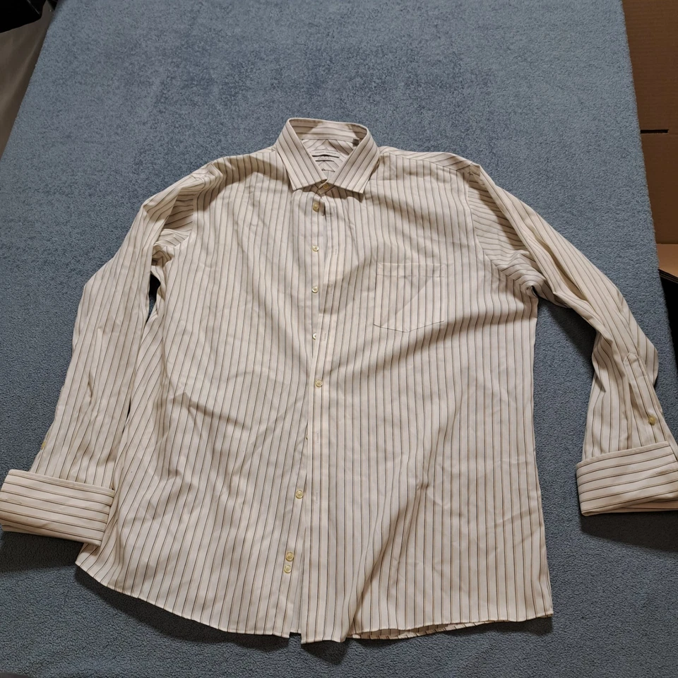 Camisa de Vestir Joseph Abboud Para Hombre Talla 18.5 Beige Rayas Informal Manga Larga Cuello Foto 1 de 4