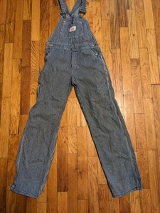 Round House Bib Overalls Railroad Denim Striped Blue Jeans Train Kids Sz 14 - Picture 1 of 8
