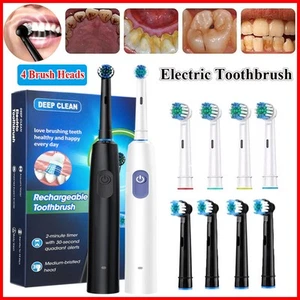 Rotating Power Electric Toothbrush with 4 Brush Heads Deep Cleaning Toothbrush - Picture 1 of 29