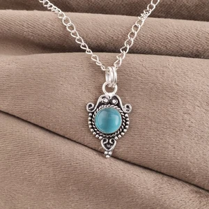 925 Plata de Ley Joyería Hecho a Mano Colgante 1.42" Azul de Gato Ojo Gema Flor - Imagen 1 de 3