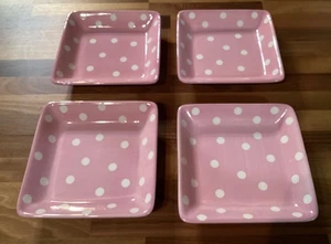 Lot of 4 Pampered Chef “Help Whip Cancer” Cute Pink White Polka Dot 7.25" Plates - Picture 1 of 9