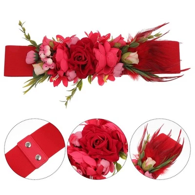  Donne in vita cintura ornamento partito floreale cinturino rosa fiore rosa - Immagine 1 di 4