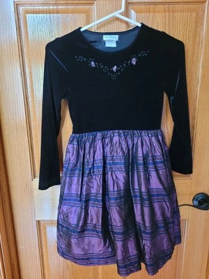 Rare Editions Girl's 10 Long-Sleeve Velveteen Purple Plaid Holiday Party Dress - Image 1 of 3