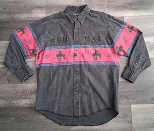 Vintage Wrangler Western Brushpopper Shirt Pearl Snap Aztec Cowboy Size 17.5 35 - Picture 1 of 12