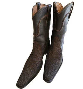   Super RARE Exotischer Westernstiefel Braun Leder Cowboy Fisch HERREN 9m - Bild 1 von 10