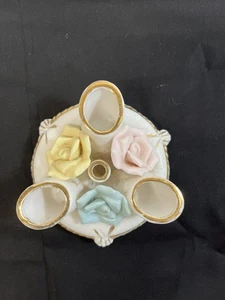 Lippenstifthalter Rice Co Japan Goldrand hält 3 Tuben & Pinsel. 3 zarte Blumen - Bild 1 von 3