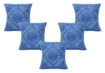 Urban Baniya Cotton Jaipuri Kantha Work with Mirror Cushion Cover(Pack of 5) - Image 1 of 3