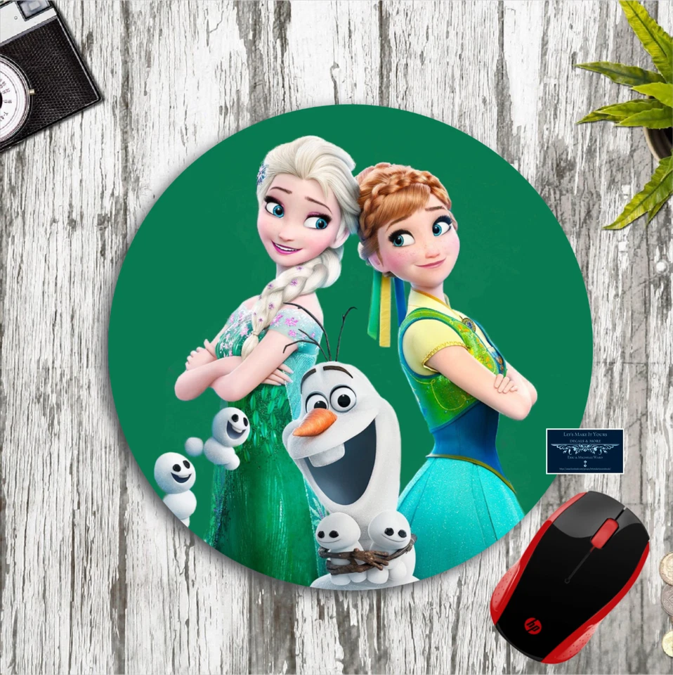 FROZEN ELSA ANNA OLAF GREEN CUSTOM ROUND NEOPRENE MOUSE PAD DESK MAT SCHOOL GIFT - Image 1 of 1