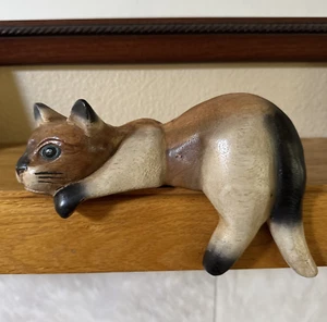 Hand Carved Wood Cat Frisky Figurine Perch Shelf Sitter Edge Kitten Kitty Lover - Picture 1 of 23