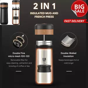 350ml French Press Kaffeemaschine Edelstahl Vakuum Isoliert Reisebecher Tasse - Bild 1 von 8