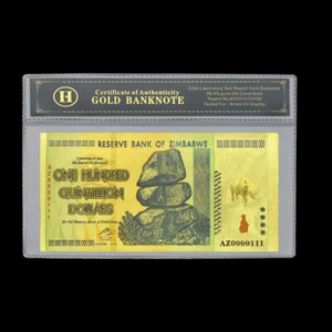 Billetes de oro de Zimbabue cien quintillones de dólares en bolsa de certificado UNC - Imagen 1 de 4