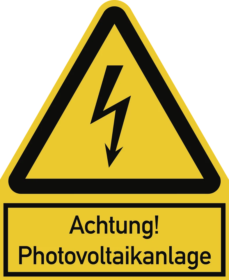 Achtung! Photovoltaikanlage ISO 7010, Kombischild, Folie, 200x244 mm - Bild 1 von 1