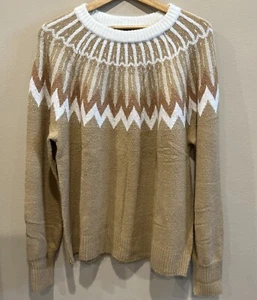 NWT French Connection Essentials Women's Long Sleeve Fair Isle Brown Sweater XL - Picture 1 of 5