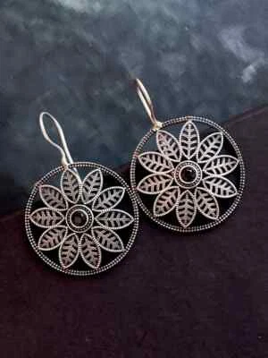 Flower Shape Black Polish Antique Stud Earring - Image 1 of 3