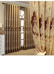 European Embroidery Brown Curtains Living Room Window Double Curtain 2set - Picture 1 of 3