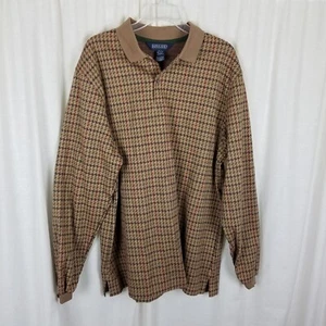 Lands End Houndstooth Henley 1/4 Button Collared Long Sleeve Polo Shirt Mens XL - Picture 1 of 6