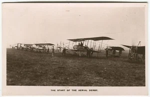 START DES LUFTDERBYS, DOPPELFLUGZEUG, HENDON - London Aviation Postkarte - Bild 1 von 2