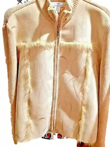 Cardigan donna vintage grande maglione zip pelliccia sintetica beige maglia Lisa International - Foto 1 di 11