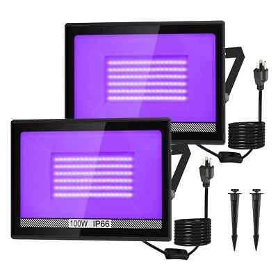 2Packs UV Black Lights LED 100W UV Floodlight For Halloween Party Stage Club Bar - Image 1 of 4