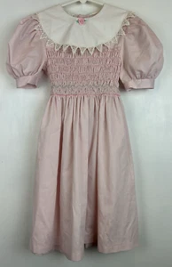 Polly Flinders Vestito Bambina 7 Collo Smocked Rosa Collo Vintage anni 80 - Foto 1 di 11