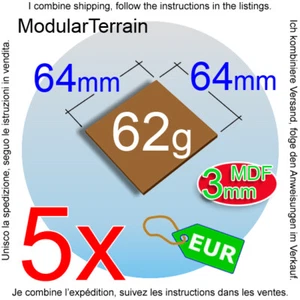 5x 3mm MDF 64mm 64x64mm Square Base Socle Carré War Hammer 40k Age Of Sigmar - Bild 1 von 7