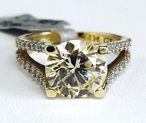 14K Gelbgold ausgefallener gelber Zirkonia-Verlobungsring mit geteiltem Schaft, 10 mm CZ - Bild 1 von 1