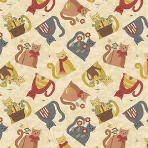 Feline Drive Fabric WOOLY CATS Cheryl Haynes Benartex - Sold by the Yard - Picture 1 of 7