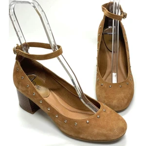 Euro Soft By Sofft Tan Suede Studded Block Heels Ankle Strap Size 8.5 M - Picture 1 of 10