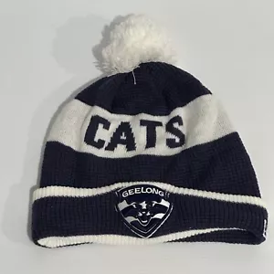 GEELONG CATS AFL NEW ERA AUTHENTIC TEAM KNIT BEANIE POM POM VGC - Picture 1 of 5