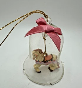 Vig Christmas Bell Ornament CRYSTAL CLEAR BELL w/HAND PAINTED PORCELAIN HORSE - Picture 1 of 4