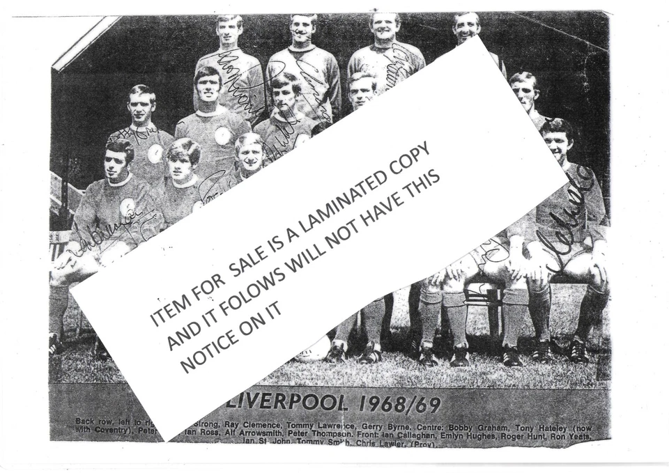 LIVERPOOL LAMINATED COPY SIGNED 15 PLAYERS TEAM PIC. 1968/69 - SEE DESCRIPTION - Image 1 of 1