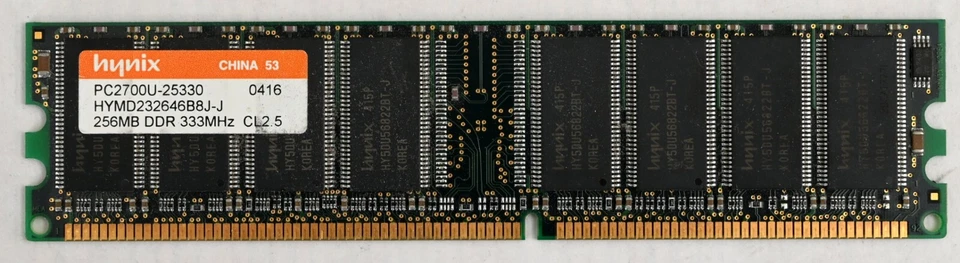 Hynix 256MB DDR DIMM PC2700U HYMD232646B8J-J 333MHz CL2.5 - Image 1 of 2