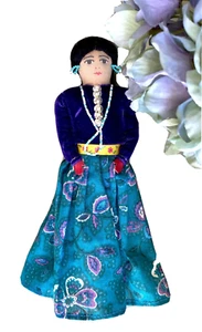 Vtg Native American Navajo Woman Doll; Velvet, Beads & Sequins - 10-1/4" - Picture 1 of 6