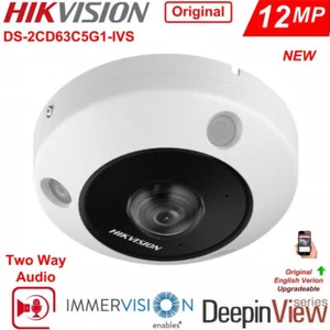 Hikvision DS-2CD63C5G1-IVS 12MP PoE Fisheye Panoramic DeepinView IP Camera Mic - Picture 1 of 4