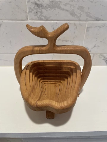 Apple Shaped Folding Collapsible Wooden Basket Fruit Veggie Bowl Decor-B5 Cover
